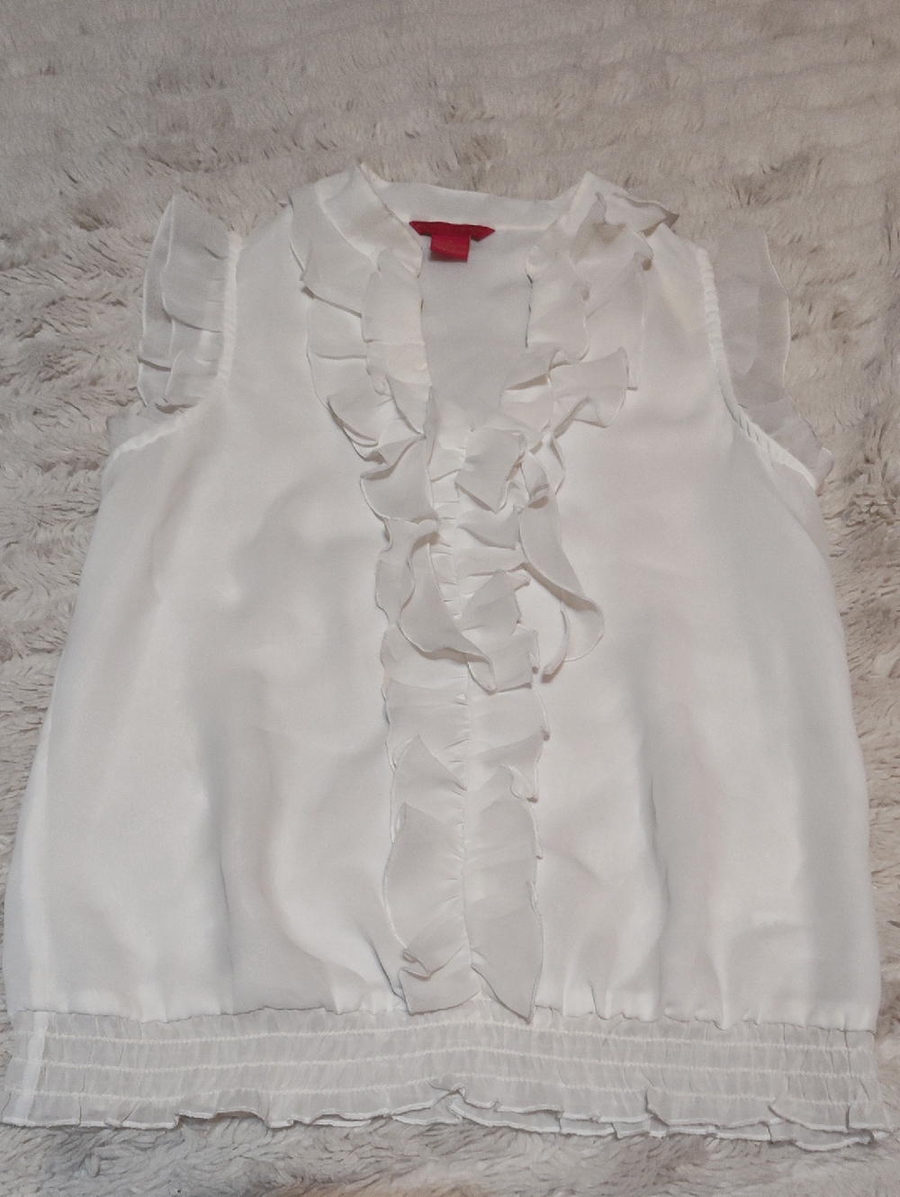 Sunny Leigh White Ruffle V-Neck Sleeveless Camisole
